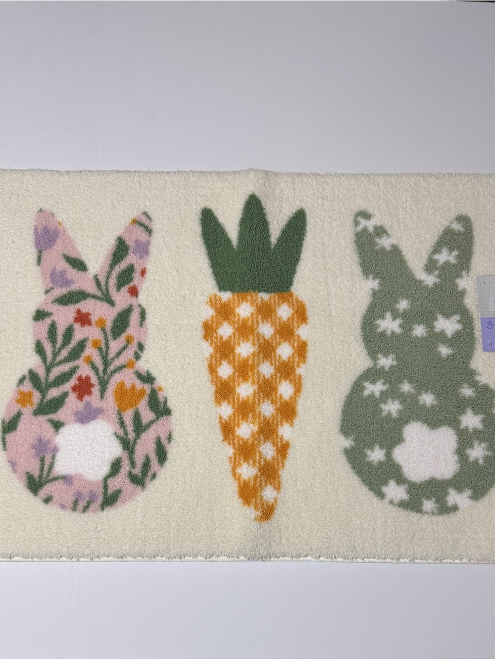 Plush Bunny & Carrot Printed Bath Mat - Cream Green Orange